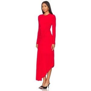 A.L.C. Red Long-Sleeve Asymmetric Midi Dress